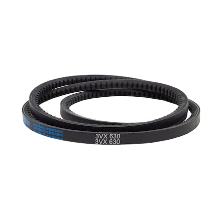 D&D 3VX630 Cogged, Wedge V-Belt, 63 in Outside Length, 3/8 in Top Width, 5/16 in Thickness, 1 Ribs 3VX630